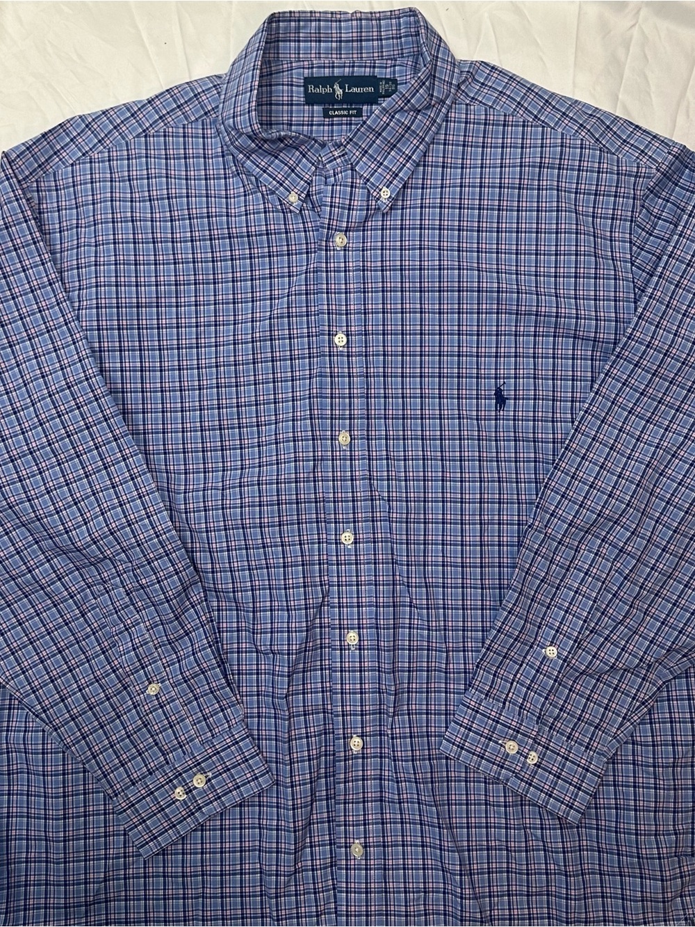 Ralph Lauren Blue and Pink Plaid Button-Down Shirt 19 Neck 34/35